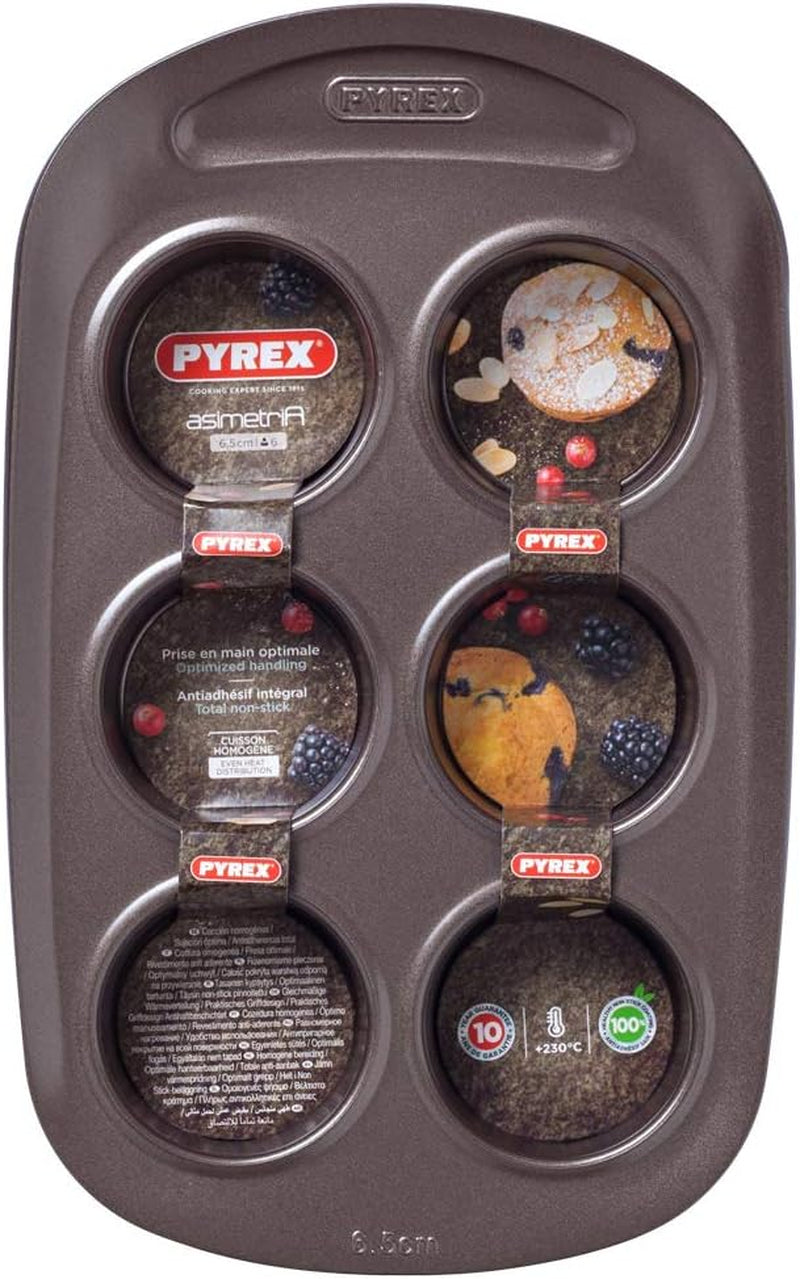Pyrex BANDEJA 6 MAGDALENAS ASYMETRIA PX Muffinförmchen, Metall, Bunt, 6 Magdalena Formy i blachy do pieczenia Naty Shop
