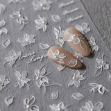 JMEOWIO 3D Nagelsticker Weiße Blumen Nail Art Naklejka Selbstklebend Nagelaufkleber 5D Stereoskopisch Dekoration Nageldesign Zubehör 1 Blatt