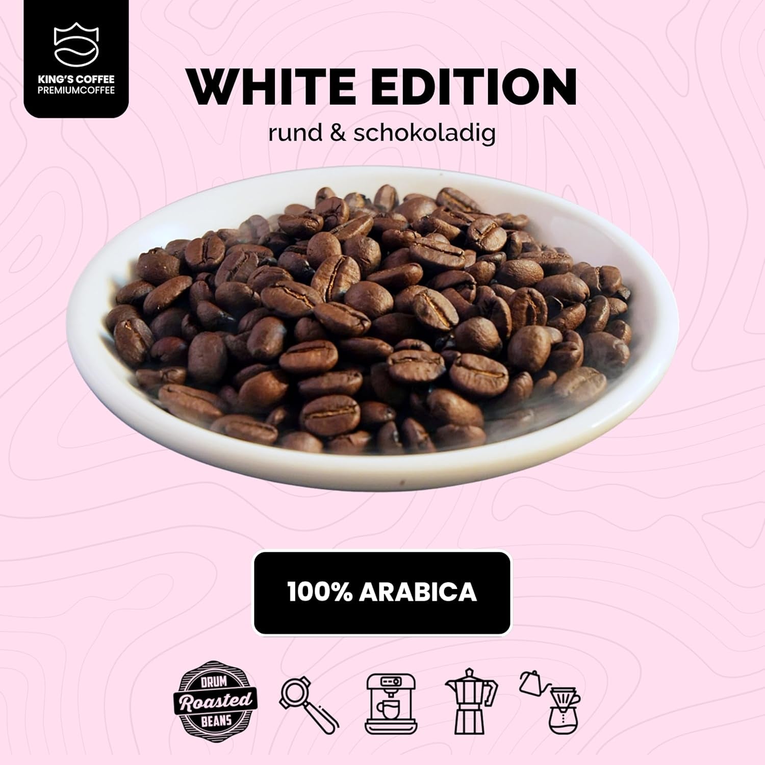 KING'S COFFEE - WHITE EDITION - lekka mieszanka 100% Arabiki z Etiopii, Meksyku, Peru i Tanzanii - palenie małych partii we Włoszech - całe ziarna espresso do ekspresów kolbowych - 1 kg