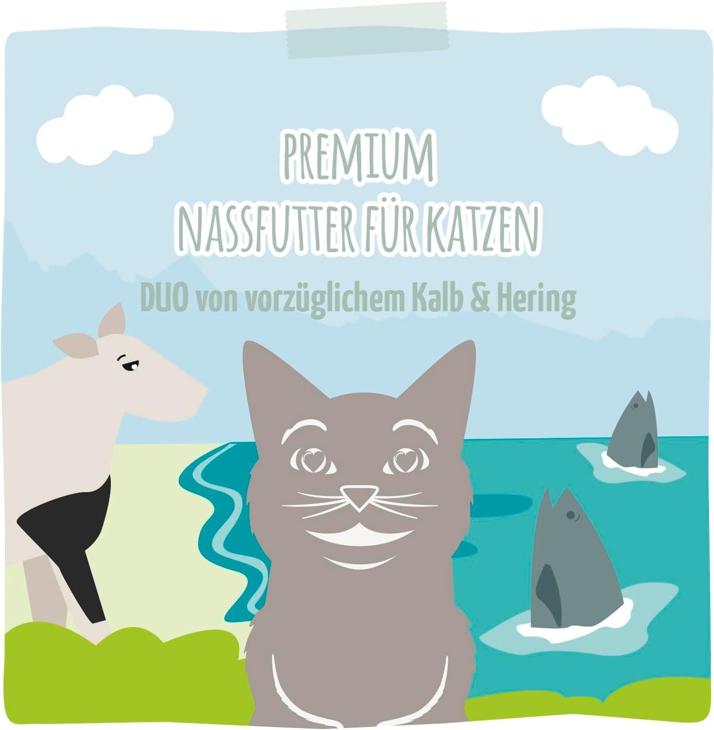 MjAMjAM - Mokra karma dla kotów Premium - Wyciskana torebka - DUO z rafinowaną cielęciną i śledziem, opakowanie 12 szt. (12 x 125g), bez zbóż