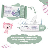 Cleanic Baby Eco Pure Water Chusteczki nawilżane – (1 x 50 szt.) Chusteczki nawilżane dla dzieci i niemowląt – bezzapachowe, spłukiwane, skóra wrażliwa – 50 szt.
