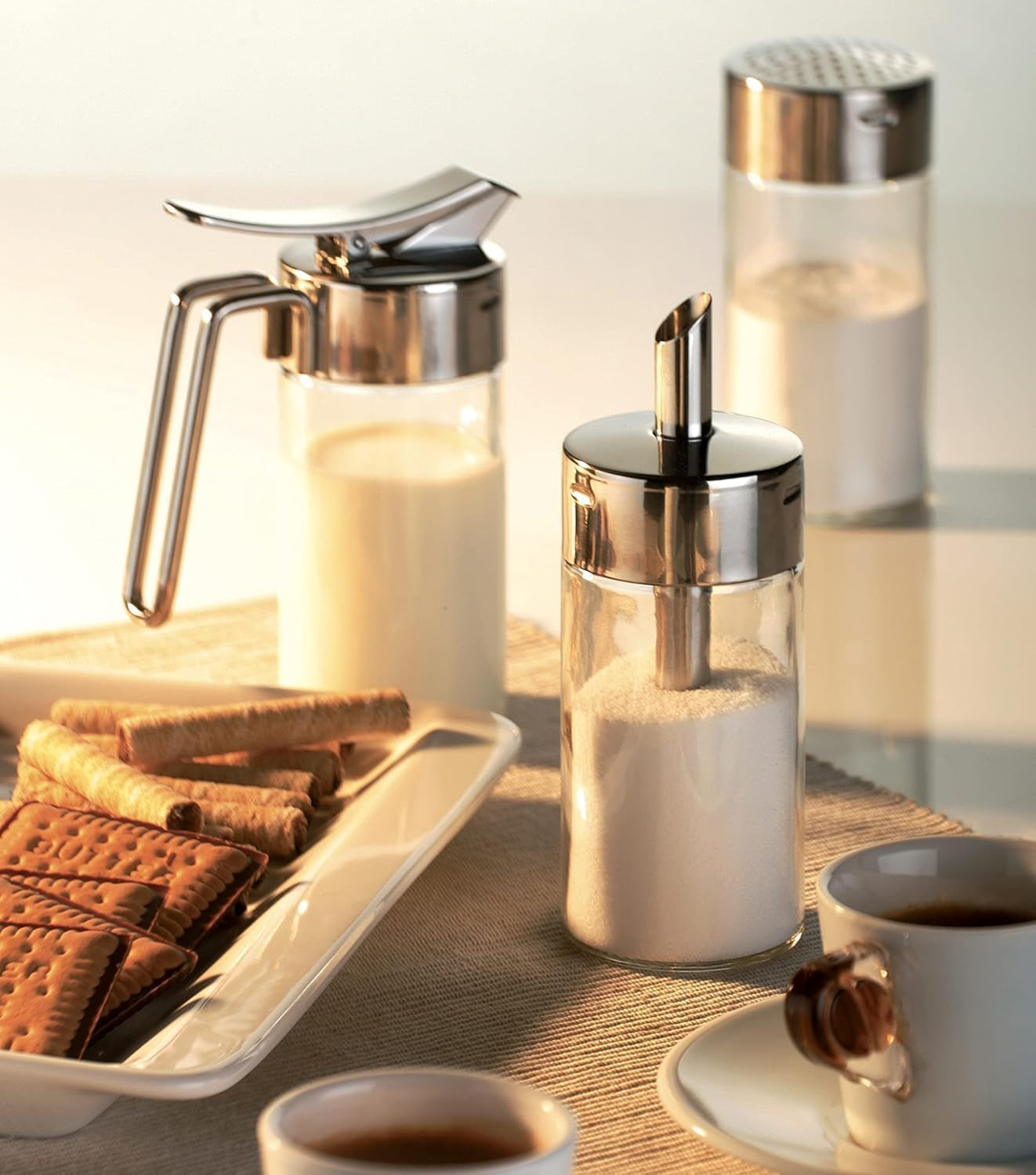 Szklany shaker Tescoma ze szczotkowanej stali nierdzewnej, idealny do białego/brązowego cukru, 225 ml