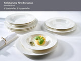Ritzenhoff & Breker Sofia Tafelservice 12-teilig, Speiseteller (26 cm) i Suppenteller (22 cm) für 6 Personen, Tafel-Set z feinem Rillenrelief, Fine-Dining-Geschirr, Porzellan, Weiß
