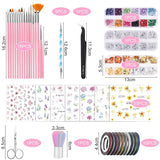 53 Blätter Nagelsticker, zestaw Nail Art Pinsel i Dekorationen, 15 szt. Pinsel, 5 szt. długopisów z kropkami, Strasssteine, Blattgold Für Nagelkunst, Nagel Pailletten, Nagelkunstwerkzeuge Und Dekorationssets