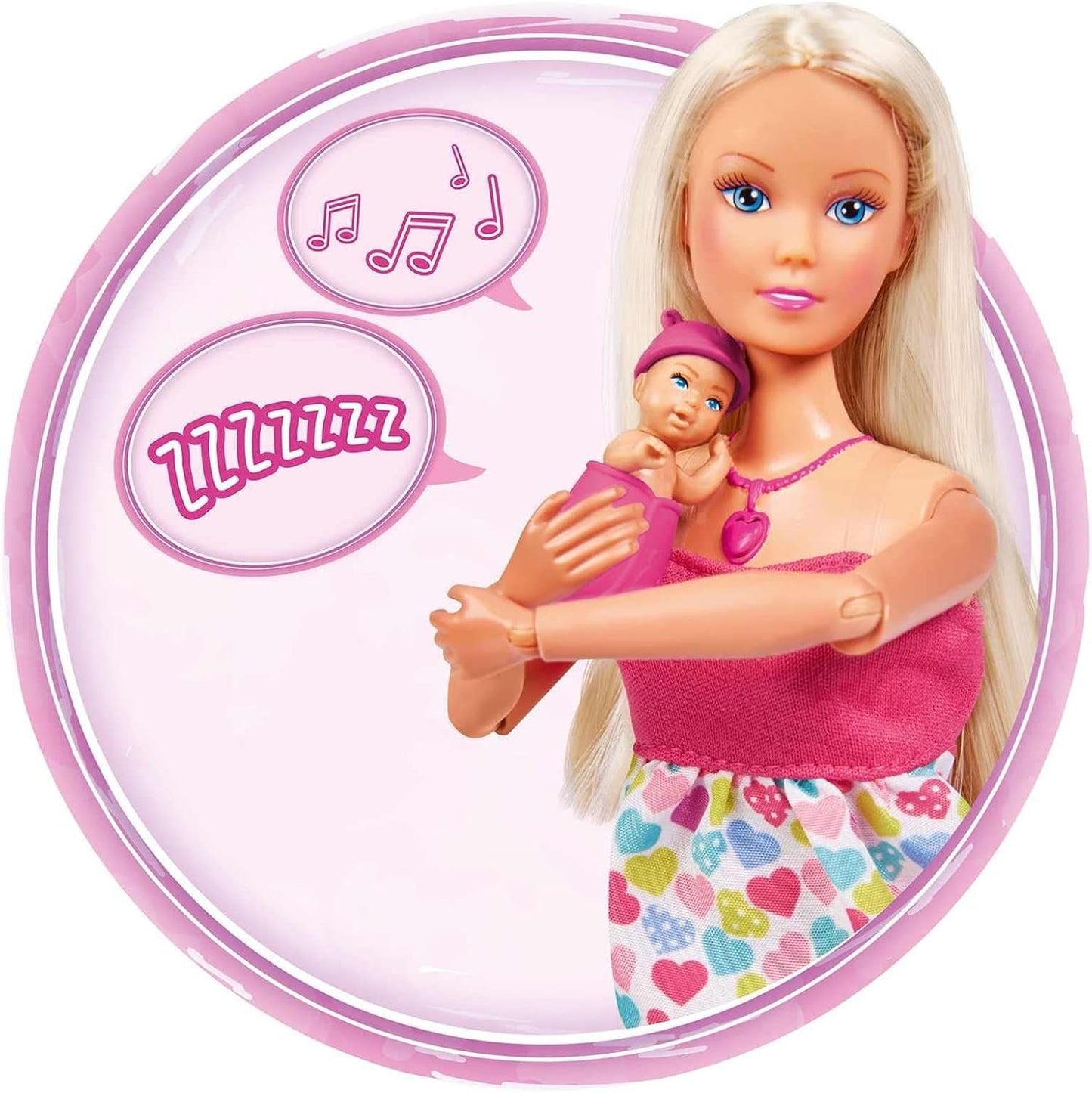 Simba 105733480 - Plecak dziecięcy Steffi Love, lalka w ciąży z dzieckiem i wspaniałymi dźwiękami, akcesoria dla dzieci i nosidełko, różowe lalki Naty Shop