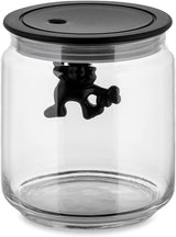 Alessi „Gianni” Szklany słoik kuchenny z uszczelką, żywica termoplastyczna, czarny, 27,5 x 13,5 x 28 cm Pudełka do przechowywania żywności Naty Shop Glass, czarny 12 cm