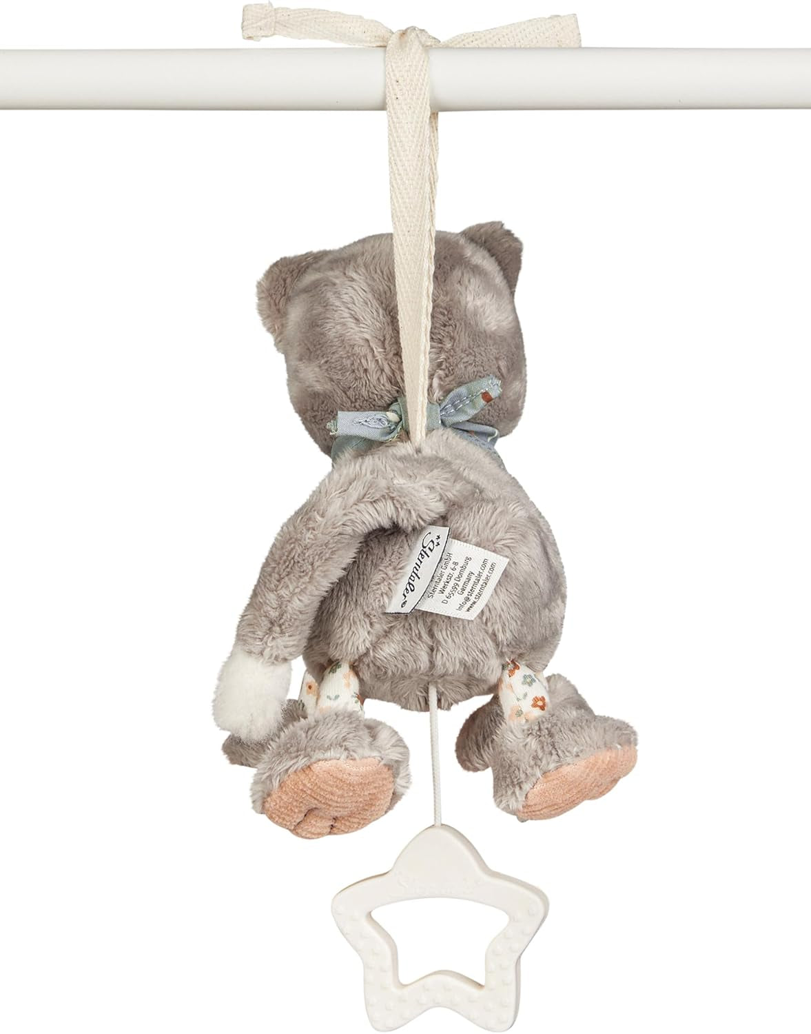 Sterntaler S kot Lilly pozytywka - pozytywka dla dzieci wykonana z miękkiej tkaniny - pluszowa zabawka dla dzieci do zawiązania - środek ułatwiający zasypianie działa uspokajająco w domu i w podróży, szary Toys Bebe Naty Shop