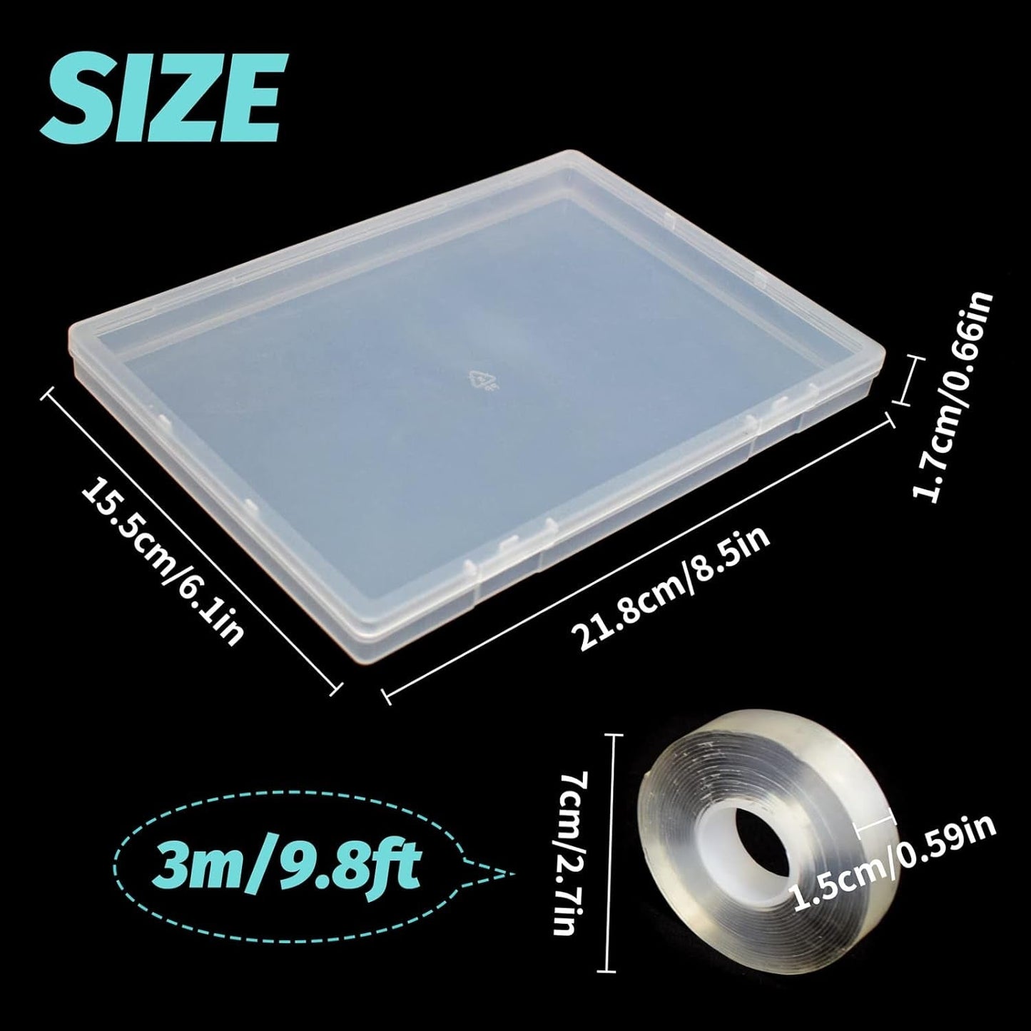 2 szt. 30cm dwustronna taśma klejąca pudełko do przechowywania sztucznych paznokci przezroczyste prostokątne pudełko plastikowe pudełka do pakowania porady do paznokci pojemnik sztuczne paznokcie 21,8x15,5cm