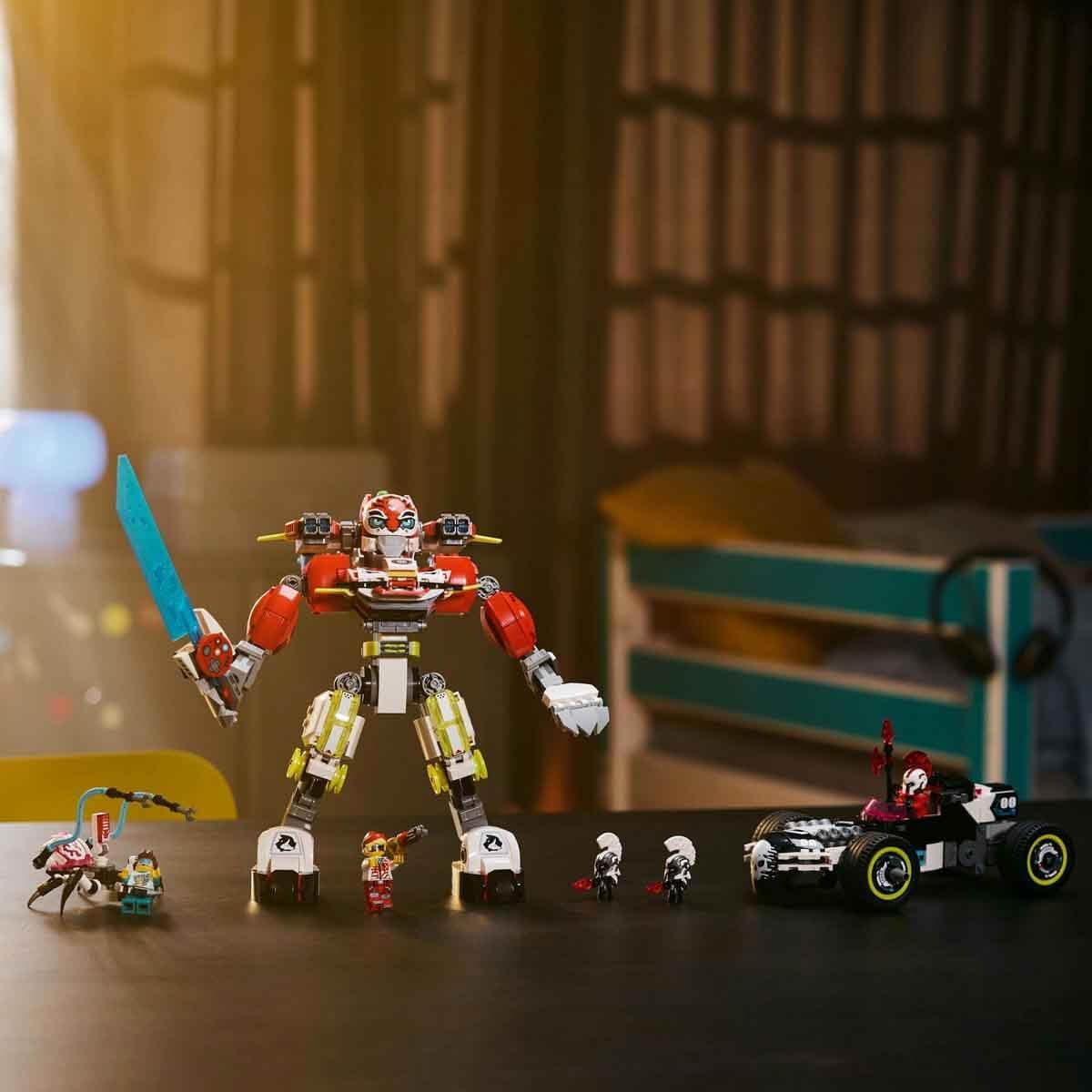 LEGO Dreamzzz Cooper's Tiger Mech i Zero's Hot Rod Car, zabawkowy samochód dla dzieci, prezent dla 9-letnich chłopców i dziewcząt, zestaw 2 w 1 z mechem i minifigurkami 71497 Zestawy do budowania Besuche w sklepie LEGO