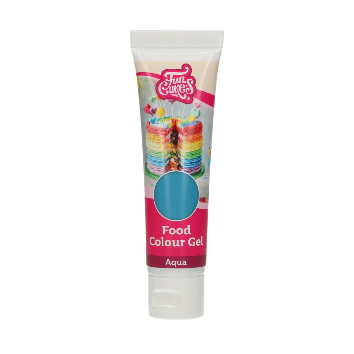 Funcakes Food Color Gel Aqua: Wysoce skoncentrowany barwnik spożywczy do ciast, śmietany, fondantu i marcepanu. Łatwe dozowanie. Pojedyncza kropla pozwala uzyskać żywe kolory. Halal. 30 gr.