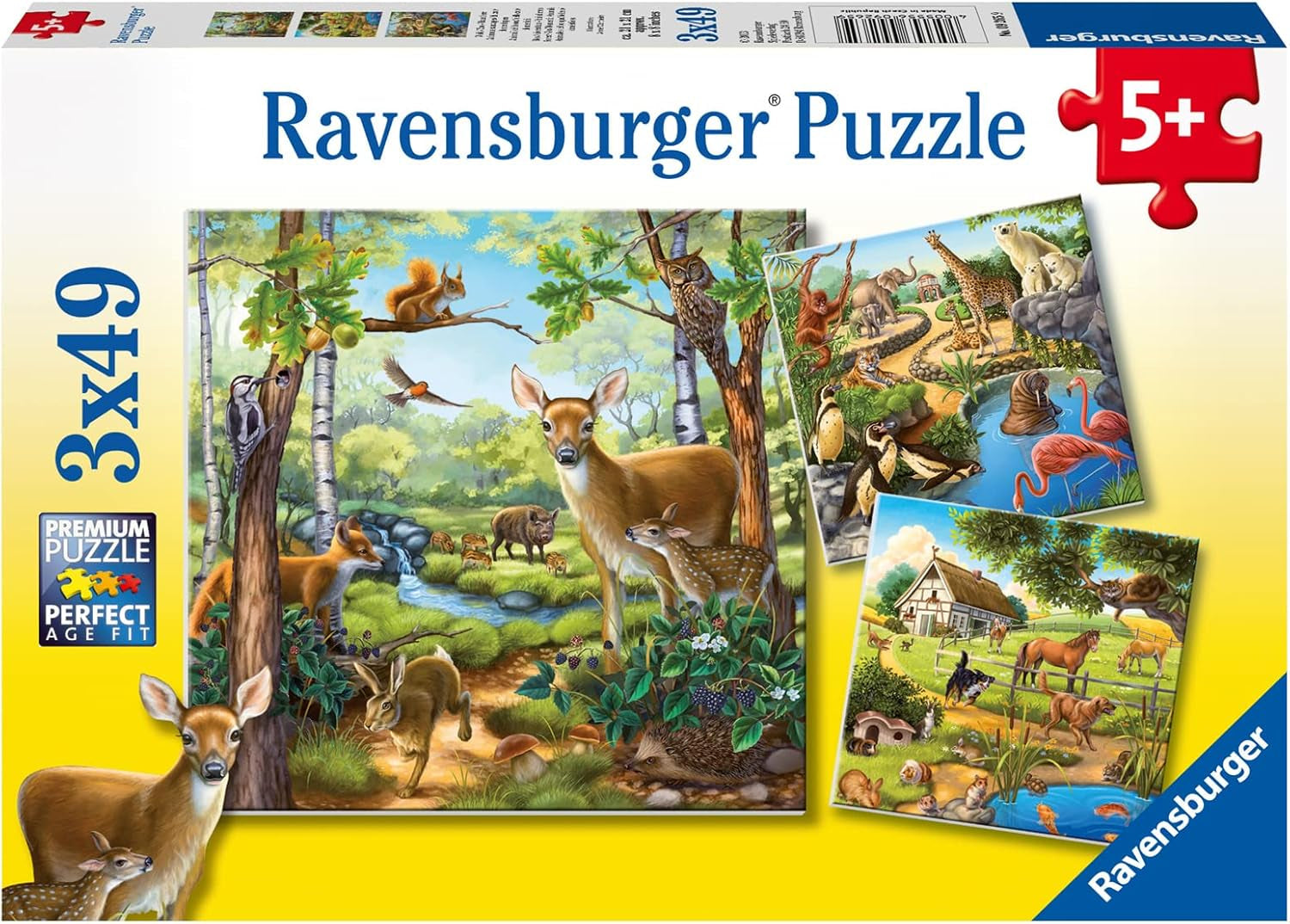 Ravensburger Puzzle dla dzieci - 09265 Las/Zoo/Zwierzęta - układanka dla dzieci powyżej 5 lat, z elementami 3X49 Puzzle Naty Shop Domyślny tytuł