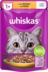 Whiskas 1+ mokra karma dla kotów z kurczakiem w galarecie, 28x85g (1 opakowanie) - Wysokiej jakości mokra karma dla dorosłych kotów w 28 saszetkach