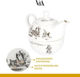 Zestaw dzbanków i filiżanek Alicja w Krainie Czarów dla 1 osoby w pudełku upominkowym, delikatny porcelanowy serwis do herbaty, biały, 250 ml