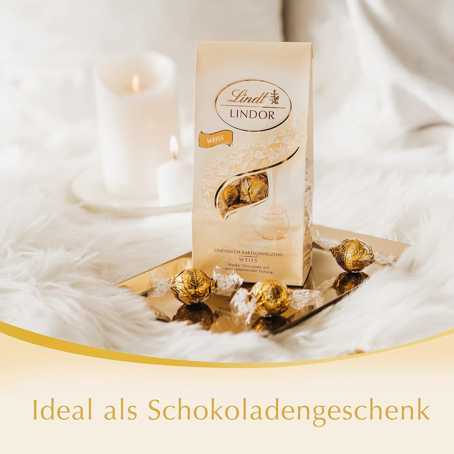 Kulki Lindt z białej czekolady LINDOR | Worek 137g | Około. 10 kulek z białej czekolady z rozpływającym się w ustach nadzieniem | Prezent czekoladowy | Czekoladowy prezent