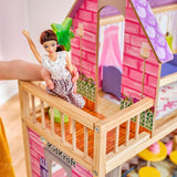 Drewniany domek dla lalek KidKraft Kayla z meblami i akcesoriami, 3-poziomowy zestaw dla lalki 30 cm, zabawka dla dzieci w wieku od 3 lat, 65092 — wyłącznie na Amazon