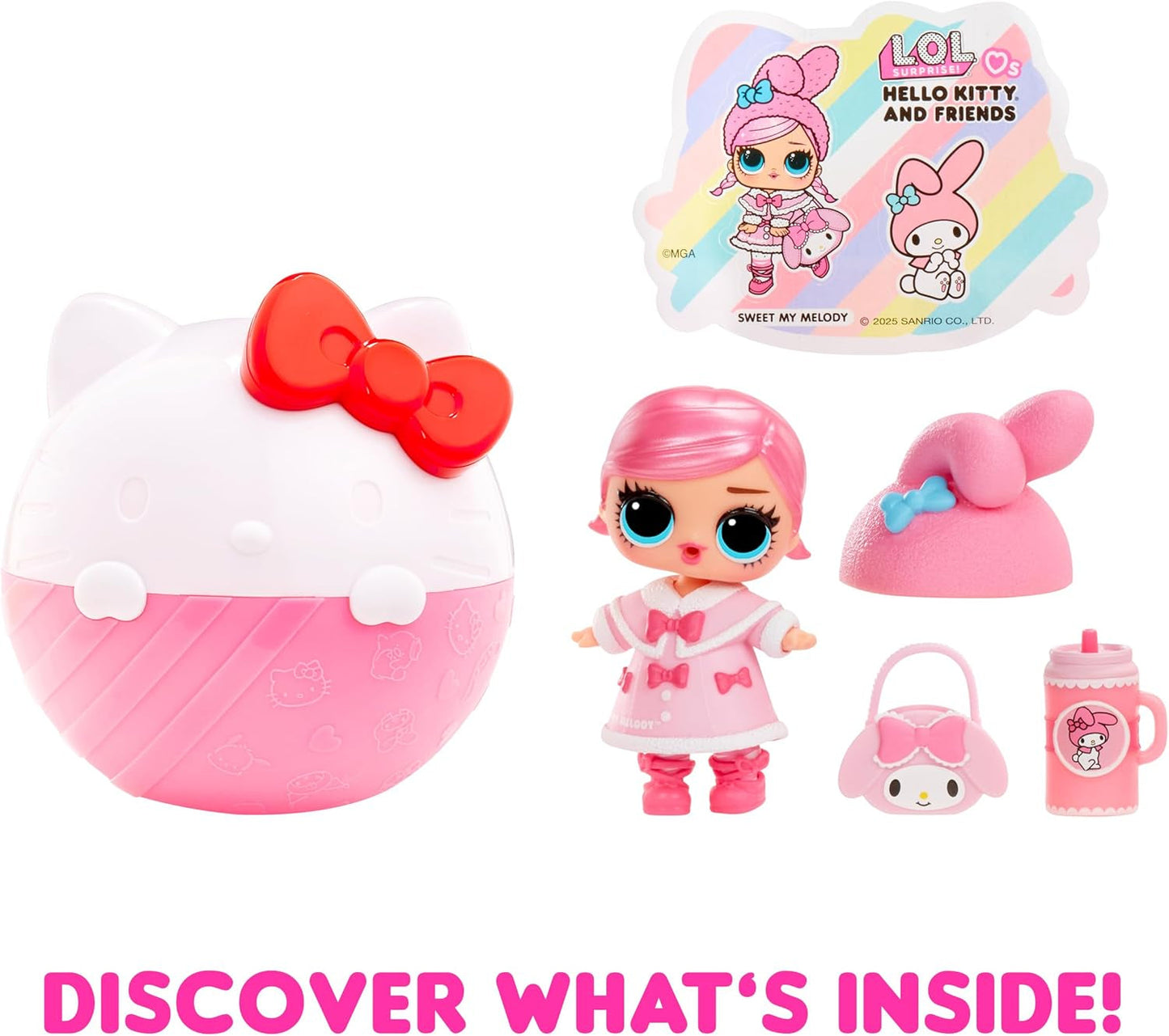 L.O.L. Niespodzianka! Uwielbia Hello Kitty i przyjaciół - 1 lalka z 7 niespodziankami, losowy wybór, 8 zabawek do zebrania, prezent dla dzieci w wieku 4+, różowe lalki Naty Shop