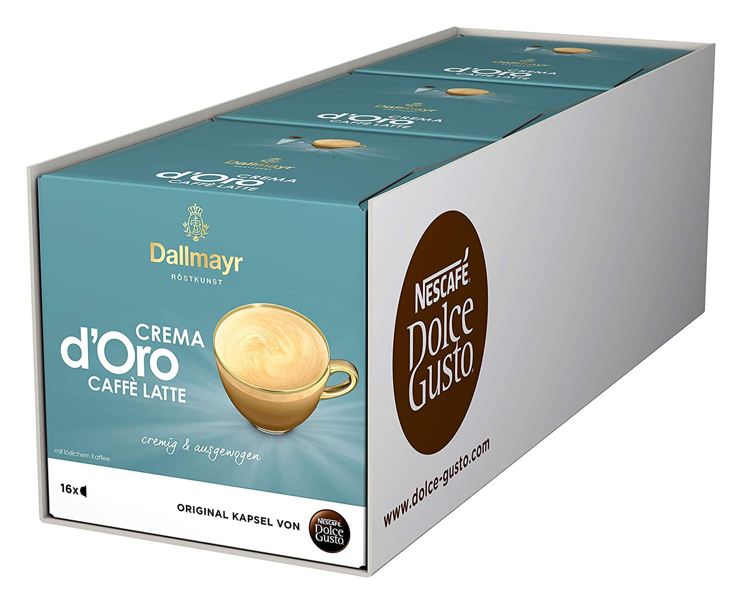 Dallmayr Crema d'Oro, XXL-Vorratsbox (3 x 30 Kapseln) & Dallmayr Crema d'Oro Caffè Latte (48 Kaffeekapseln, 48 Getränke, cremig i ausgefungen) 3-pak (3 x 16 Kapseln)