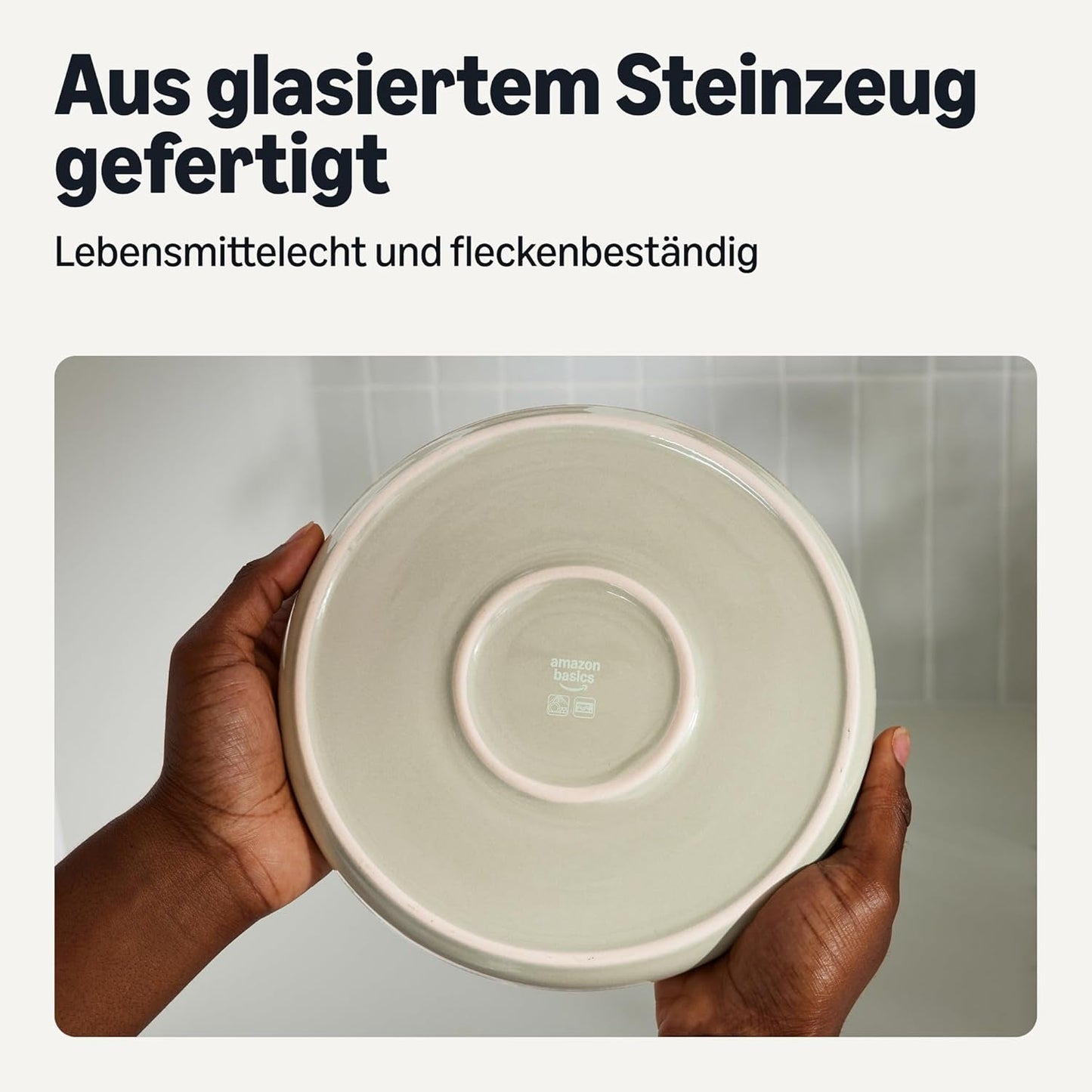 Zestaw naczyń obiadowych z kamionki glazurowanej Amazon Basics, 18 sztuk, 6 kompletnych zestawów, można myć w zmywarce, kość słoniowa