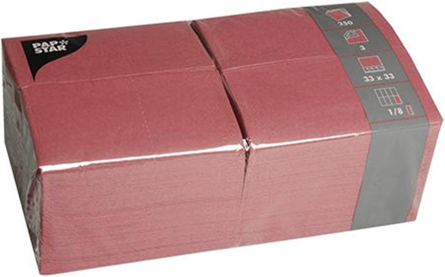 Papstar 84577 250 chusteczek, 3-warstwowe, złożone na 1/8, 33 cm x 33 cm, Bordeaux