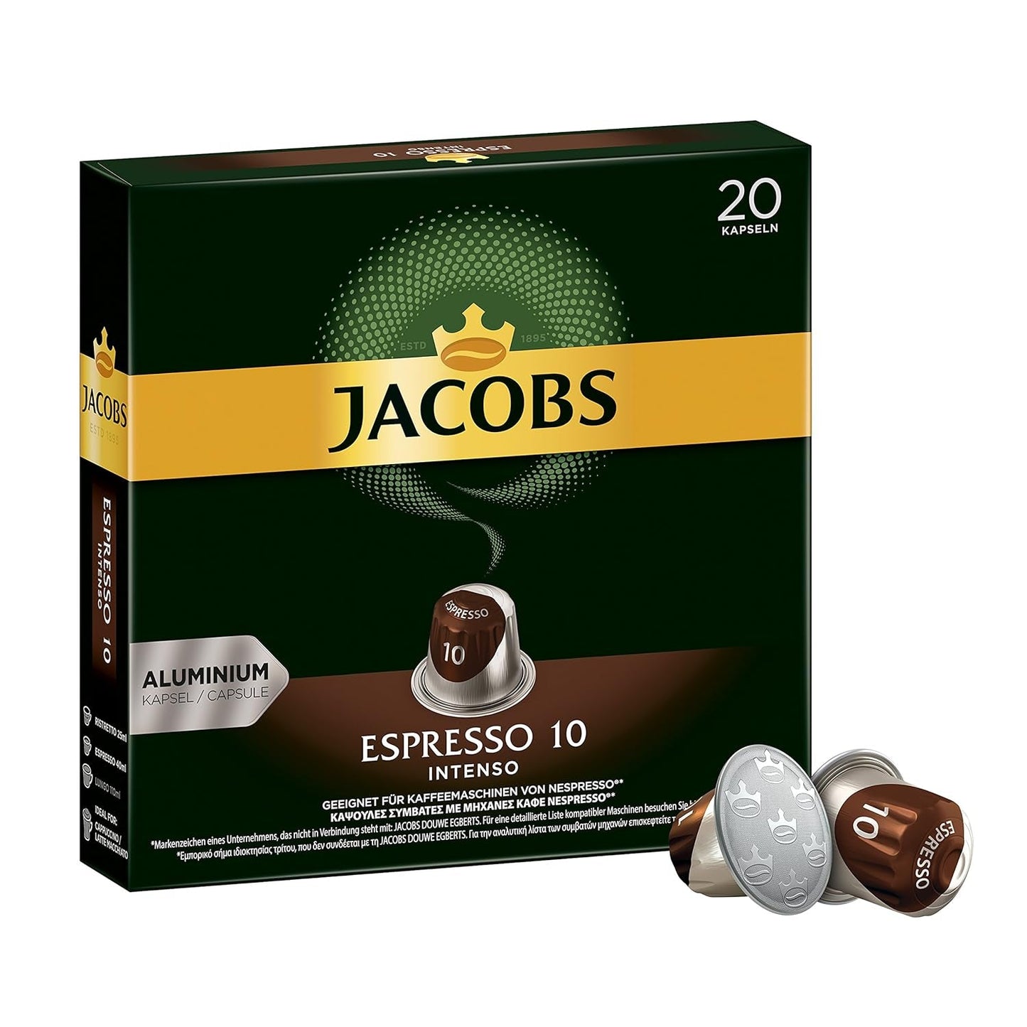 Jacobs Kaffeekapseln Guten Morgen XL Intense - 10 sztuk (10 x 20 Getränke) & Kaffeekapseln Espresso Intenso, Intensität 10 z 12, 200 Kapseln kompatybilnych z Nespresso®*, 10 x 20 Getränke