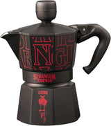 Bialetti Moka Express Stranger Things Ekspres do kawy na 3 filiżanki, Przycisk muzyczny z funkcją ładowania USB-C, Nie nadaje się do płyt indukcyjnych, 3 filiżanki (130 ml), Czarny