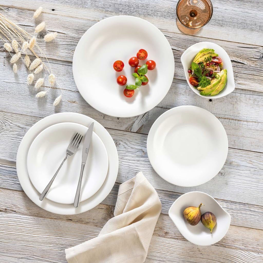 vivo - Grupa Villeroy & Boch – Niezbędny biały zestaw obiadowy 18 tlg. Weiß, Spülmaschinenfest, Mikrowellensicher, Geschirr Set für 6 Personen, Müslischalen, Speiseteller, Dessertteller, Premium Porzellan
