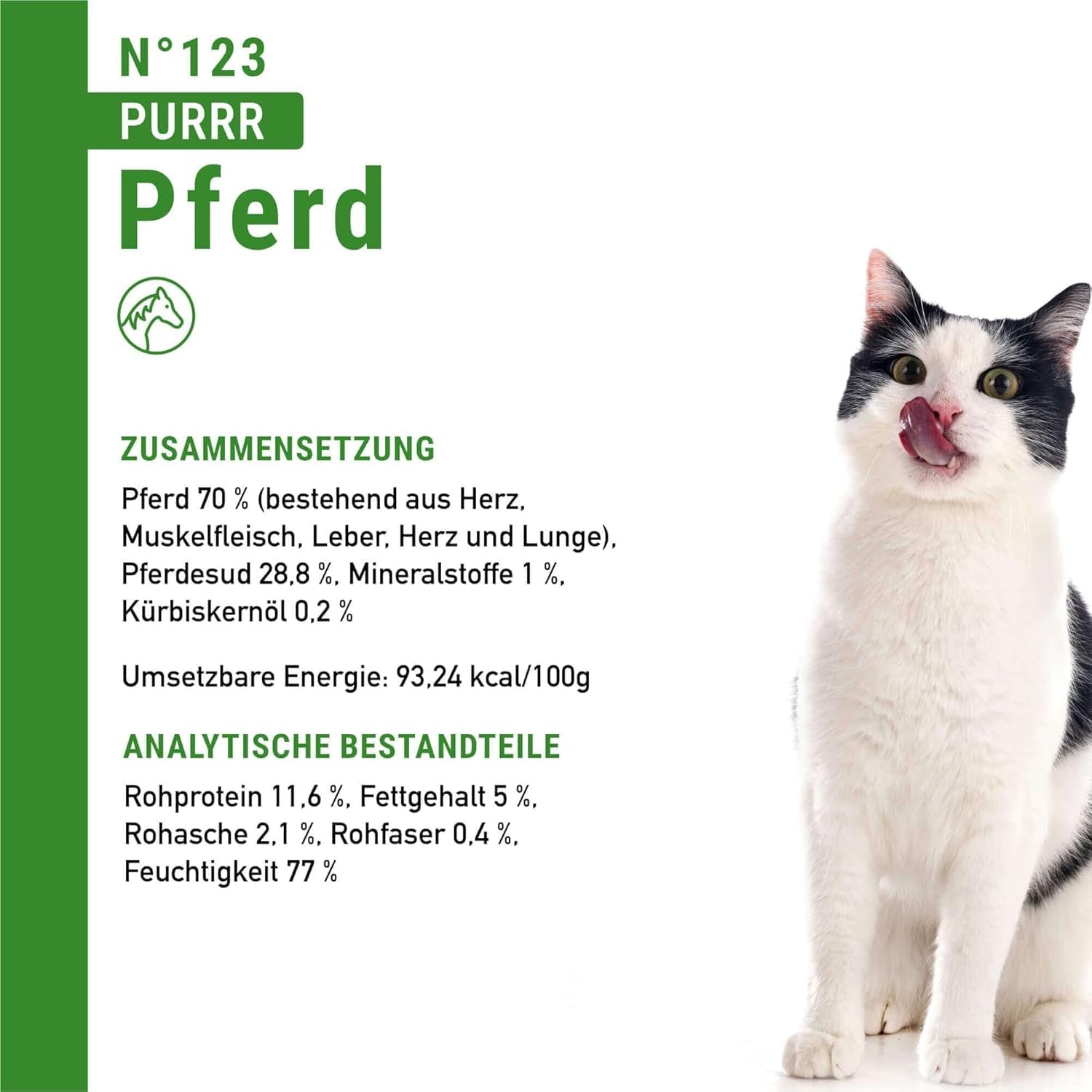 Mokra karma dla kotów Catz Finefood Purrrr Horse Monoprotein no. 123, dla kotów z wrażliwym układem trawiennym, zawartość mięsa 70%, 6 pudełek x 400 g