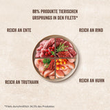 Shelma Mokra karma dla kotów Megapack z wołowiną, indykiem, kurczakiem i kaczką - Kompletna karma bezzbożowa o wysokiej zawartości mięsa - 40 x 85 g (3,4 kg)