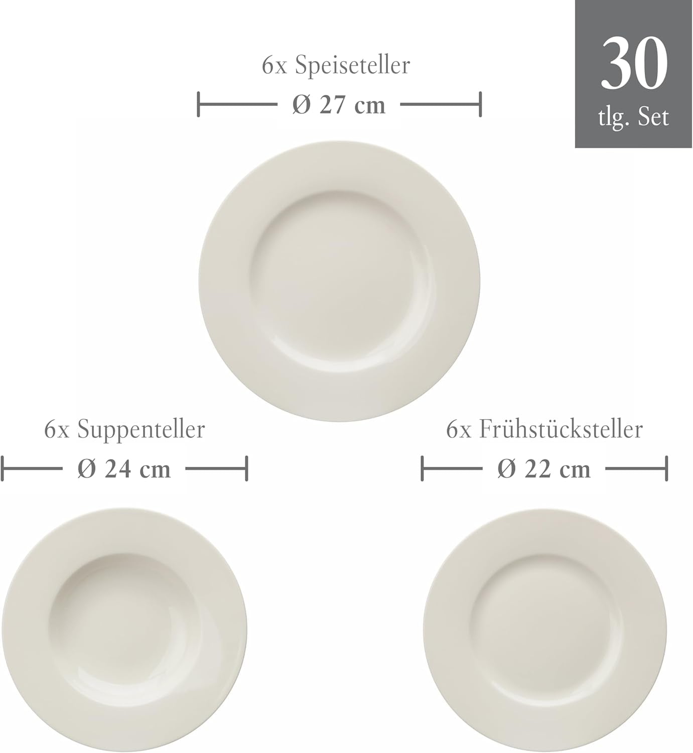 vivo - Grupa Villeroy & Boch - Podstawowy biały 30-częściowy zestaw zastawy stołowej, można myć w zmywarce i kuchence mikrofalowej, Biały zestaw zastawy stołowej, Zestaw do kawy, Ceramika, Talerze, Filiżanki, Porcelana premium