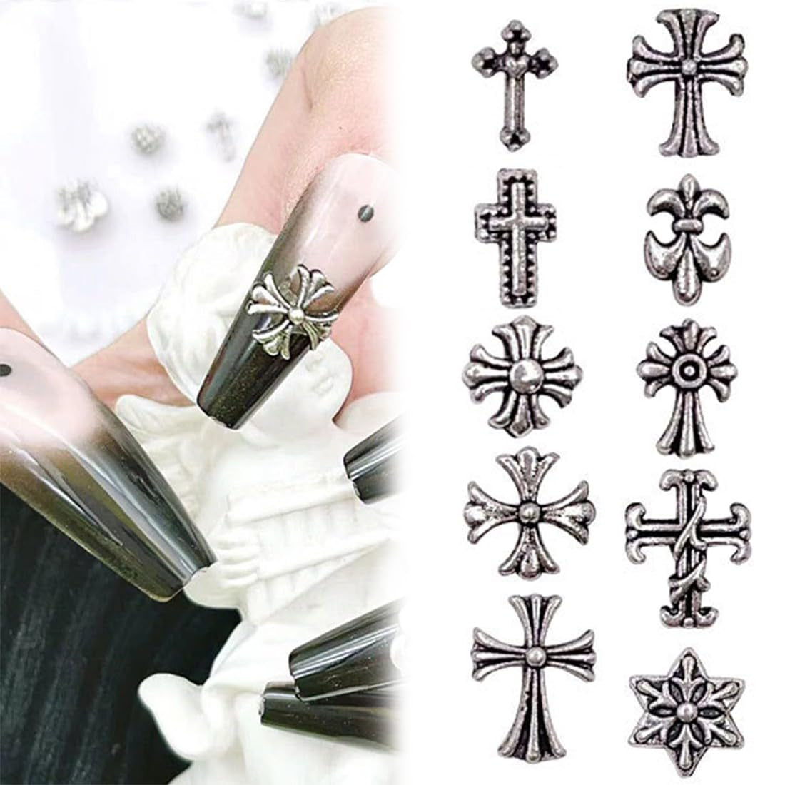 100 sztuk 3D breloczki z krzyżykami do paznokci, breloczki z krzyżykami do paznokci, breloczki z chromowanymi paznokciami, akcesoria do paznokci w stylu vintage, ozdoby do paznokci DIY, dla kobiet i dziewcząt, ozdoby do paznokci DIY