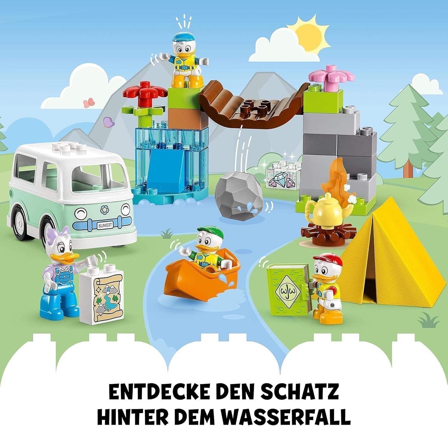 LEGO 10997 DUPLO Disney Mickey i przyjaciele na kempingu — zestaw przygód z kamperem, kajakiem i figurką kaczki Daisy, zabawka do budowania na prezent dla małych dzieci w wieku od 2 lat, zestawy konstrukcyjne dla dziewcząt i chłopców Besuche den LEGO-Store