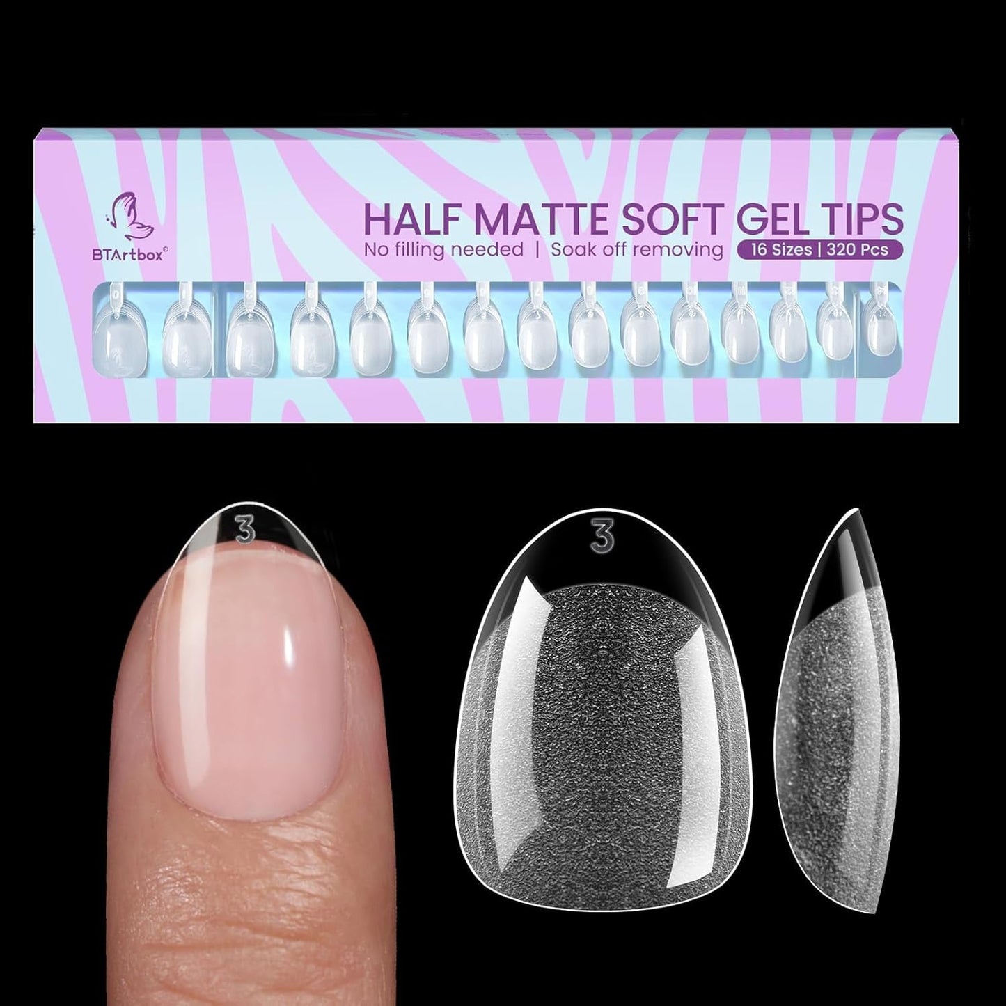 Btartbox Extra Short Migdałowe Tipsy - Full Cover Gel X Soft XS Żelowe Tipsy - Wstępnie ukształtowane Półmatowe Do Salonu Szerokich Paznokci 320 Szt