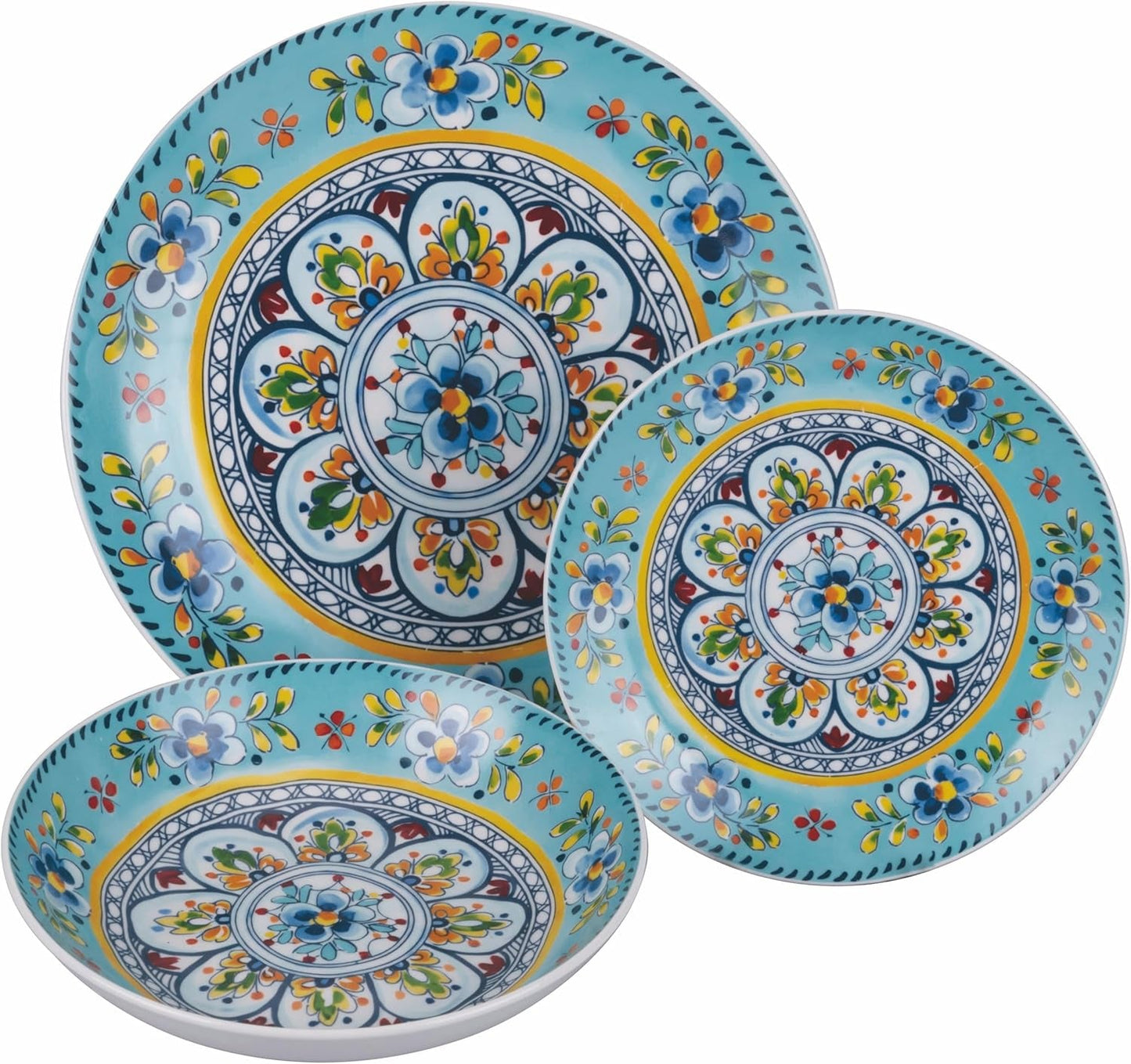Serwis obiadowy porcelanowy 18 szt., 6 różnych kompletów talerzy, Andaluzja