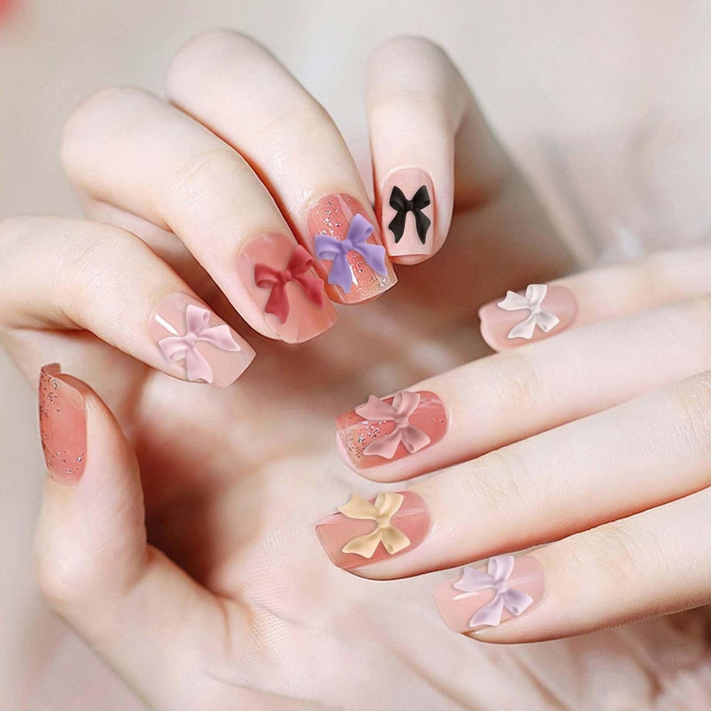 100 zestawów ozdób do paznokci Stück 3D Schleifen Nagelanhänger Nagelkunst Dekorationen Schleife Für Acrylnägel, Süße Kawaii-Schleifenanhänger, Hübsche Nagel-Schleifenanhänger-Dekoration