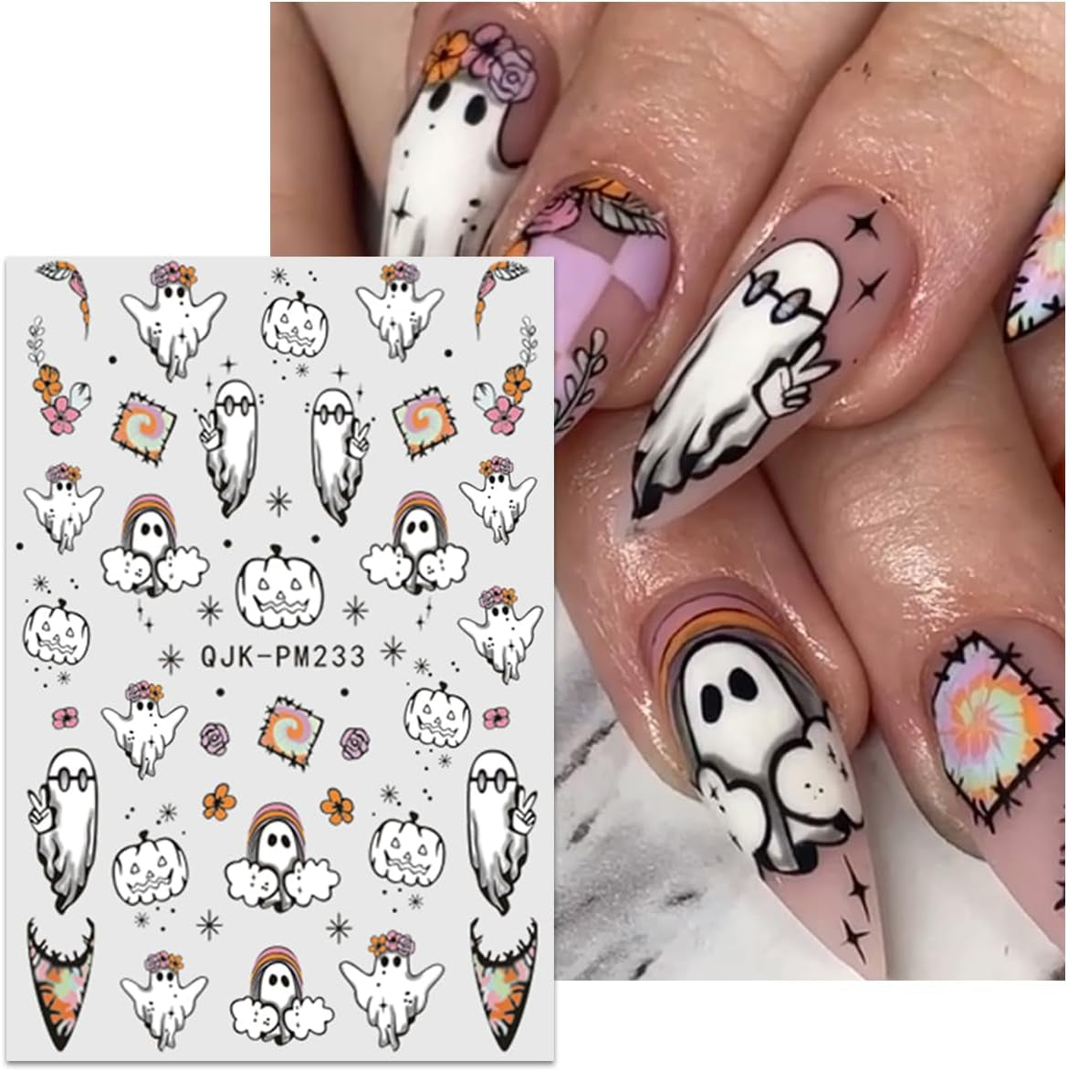 JMEOWIO Nagelsticker Halloween 9 Blatt Nail Art Naklejka Selbstklebend Nagelaufkleber Süßes Gespens Kürbis Dekoration Nageldesign Zubehör