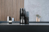 Melitta AromaFresh Therm Pro X - Ekspres do espresso z filtrem, zintegrowanym młynkiem, wyjmowanym zbiornikiem na wodę, dzbankiem termicznym ze stali nierdzewnej i funkcją timera, na maksymalnie 8 filiżanek kawy, czarno-srebrny