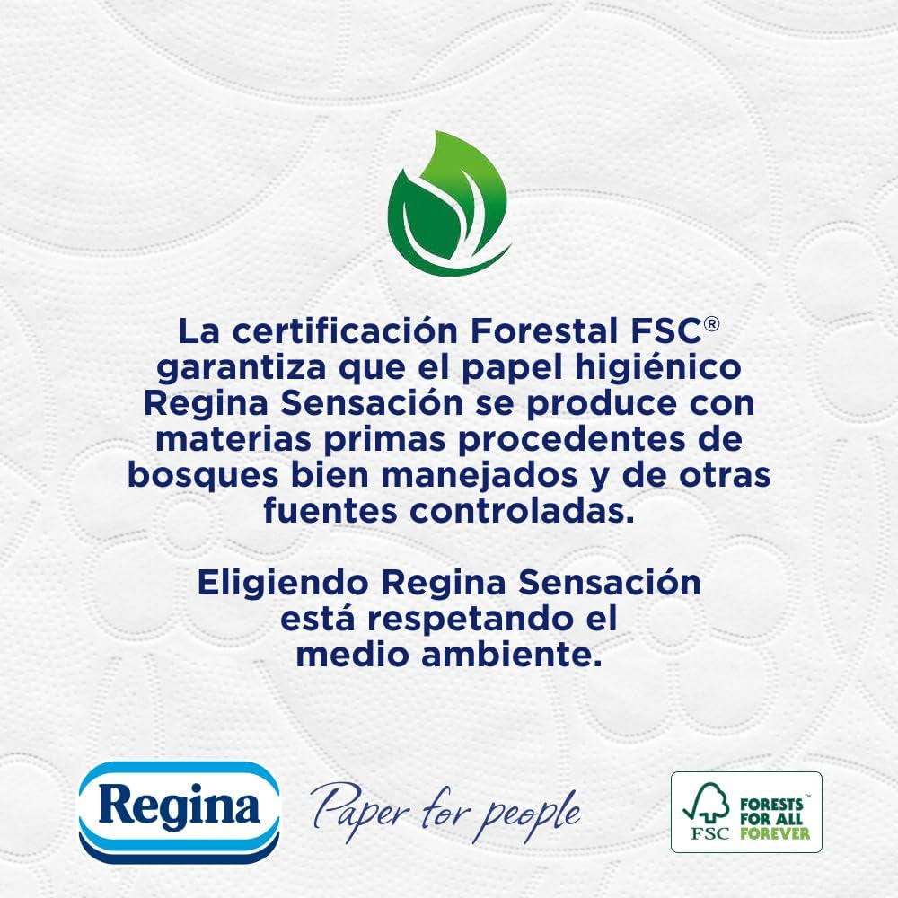 Regina Feeling - 42 rolki papieru toaletowego, 175 arkuszy z trzema warstwami, naturalny ekstrakt z bawełny i delikatny zapach, opakowanie plastikowe w 60% z recyklingu, papier w 100% z certyfikatem Fsc