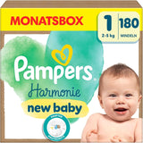 Pieluchy Pampers Harmony rozmiar 1, 180 pieluszek, 2kg-5kg, delikatna ochrona skóry dzięki 100% ochronie Pampers