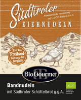 Makaron wstążkowy BioGourmet z Schüttelbrot z Południowego Tyrolu (ChOG) | Solony i aromatyzowany makaron jajeczny z prawdziwą drobinką z Południowego Tyrolu | 1 x 250 g Bio
