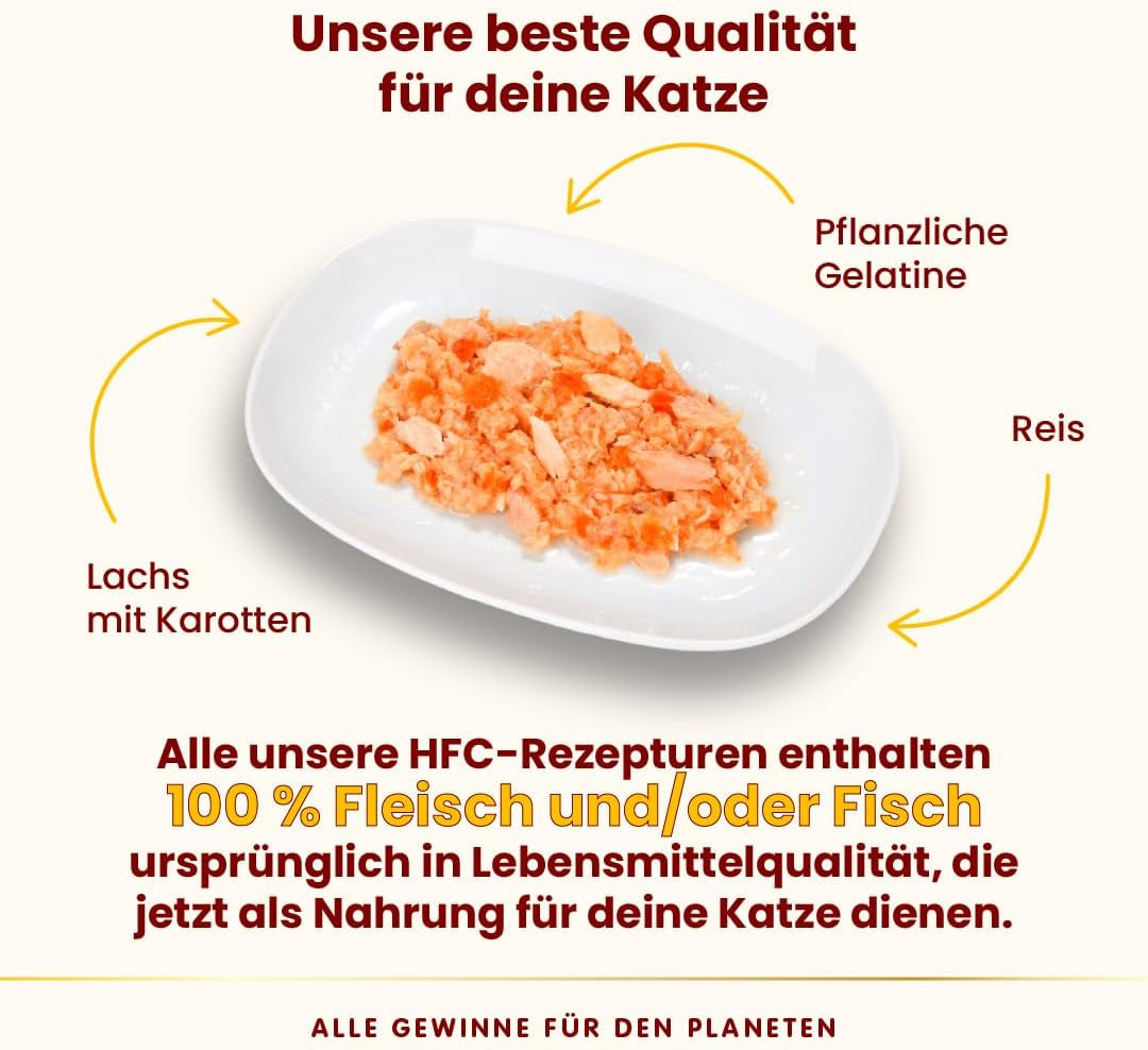 Almo Nature HFC Jelly - Mokra karma dla dorosłych kotów - Łosoś i marchewka - Jakość ludzka, bezglutenowa - 6 x 70g