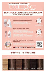 L'Oréal Paris Trwała farba do włosów dla każdego odcienia skóry, koloryzująca bez amoniaku, uniwersalne odcienie nude z pełnym pokryciem siwych włosów, Excellence Creme, nr. 5U Jasny Kasztan (brązowy), 1 szt. Farba do włosów Naty Shop