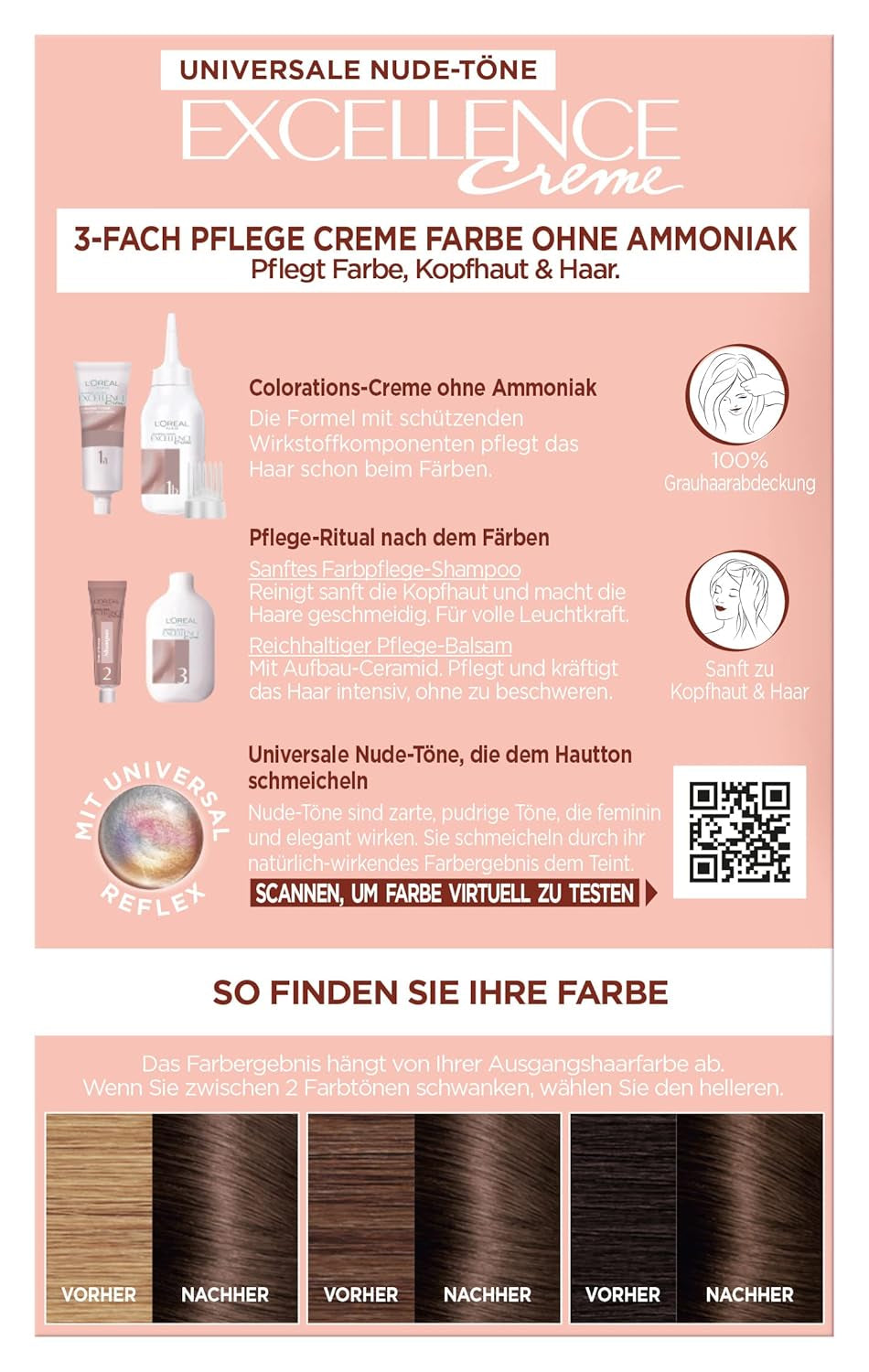 L'Oréal Paris Trwała farba do włosów dla każdego odcienia skóry, koloryzująca bez amoniaku, uniwersalne odcienie nude z pełnym pokryciem siwych włosów, Excellence Creme, nr. 5U Jasny Kasztan (brązowy), 1 szt. Farba do włosów Naty Shop