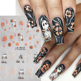 JMEOWIO Nagelsticker Halloween 9 Blatt Nail Art Naklejka Selbstklebend Nagelaufkleber Süße Geisterblume Dekoration Nageldesign Zubehör