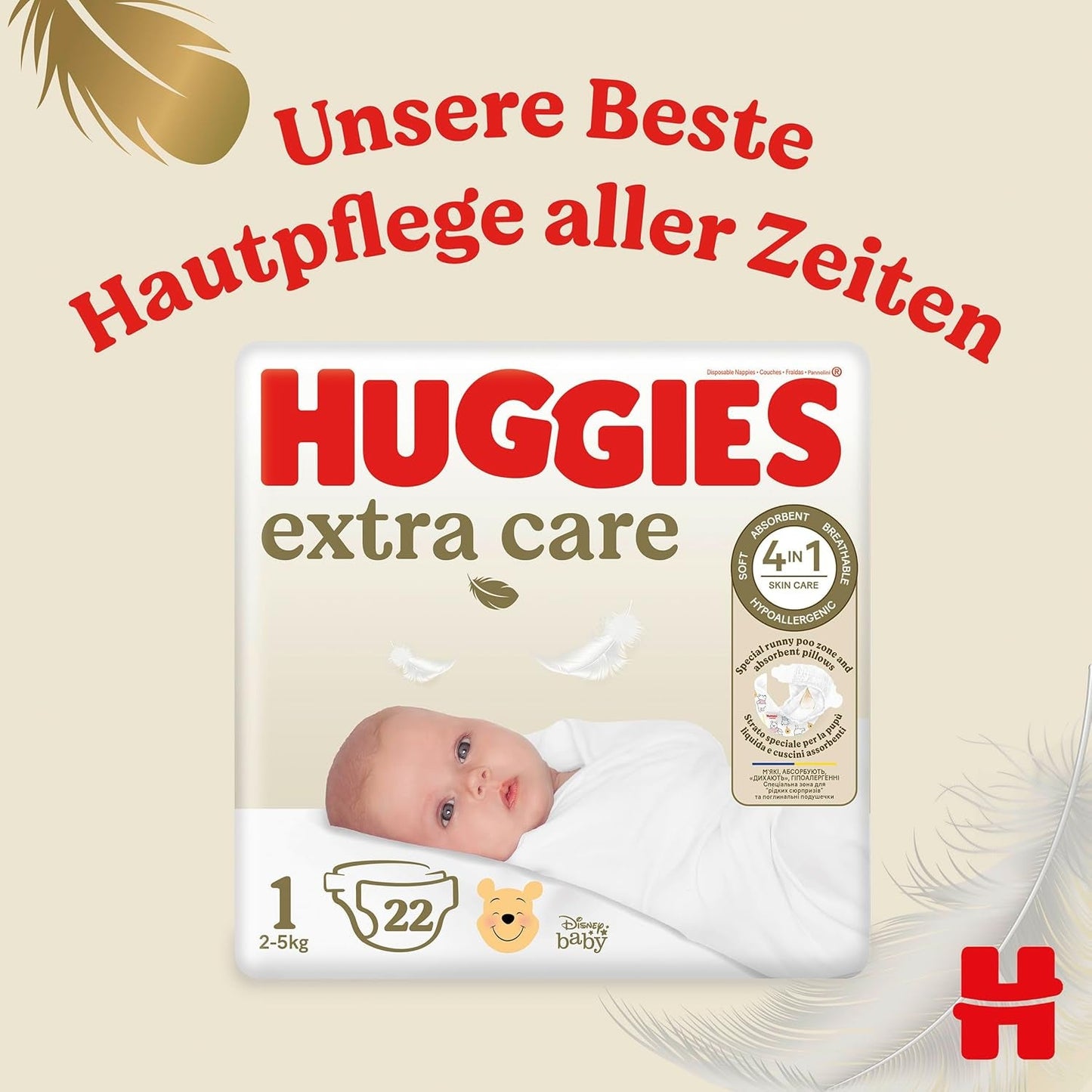 Pieluchy dla noworodków Huggies, rozmiar 1, 100 pieluch (2 x 50), pudełko na pół miesiąca