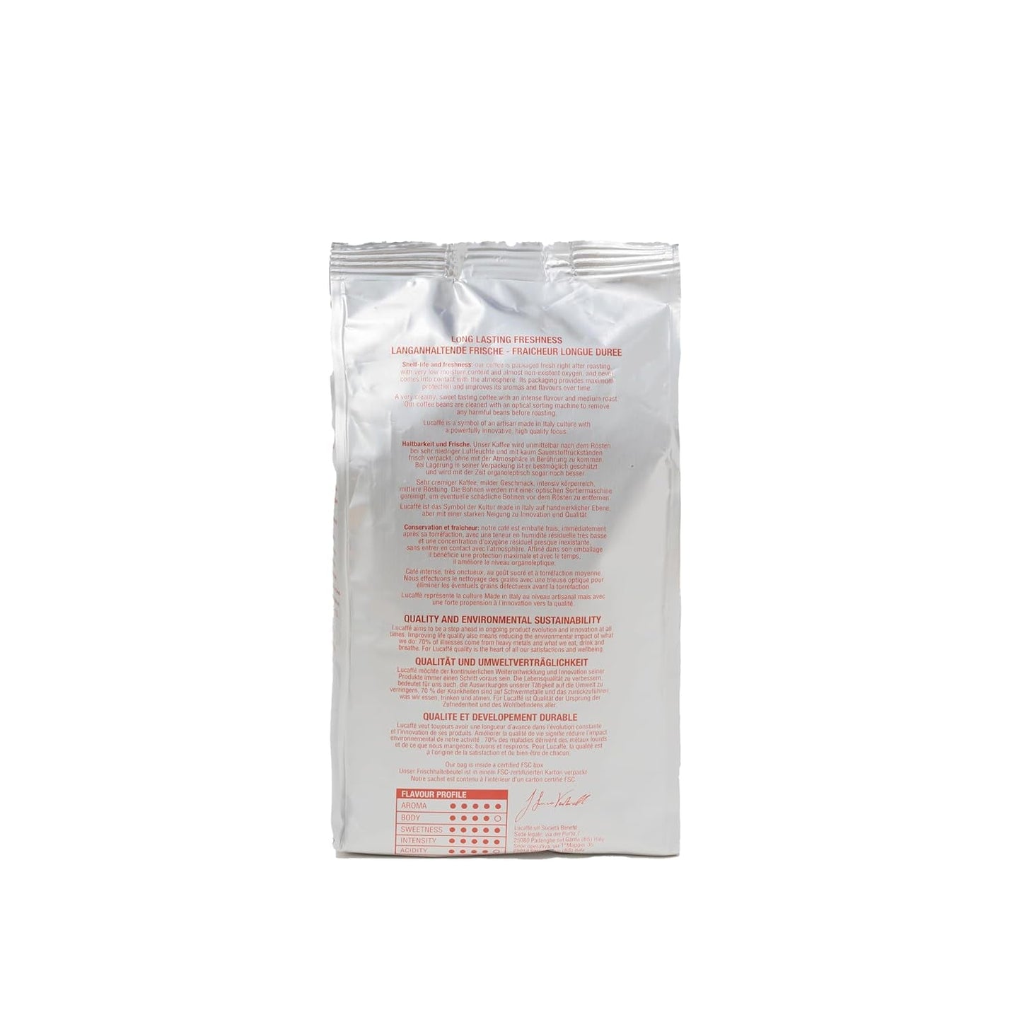 Lucaffè - Entkoffeinierte Kaffeebohnen Decaffeinato, 700 Gr | Kaffeebohnen zum Mahlen für Espresso ohne Kaffein | Ciemny Röstung | Süßer und fruchtiger Gesmack, kremowy | Intensywne aromaty