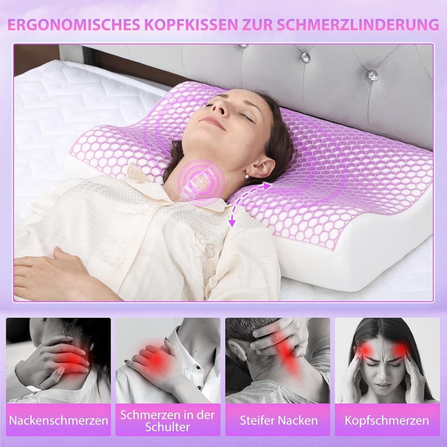 HOMCOM Poduszka z pianki Memory Poduszka podtrzymująca szyję ze zdejmowanym pokrowcem Wysokość 2 Ergonomiczna poduszka pod szyję 2S do różnych pozycji spania 60x40cm Kremowo-biała