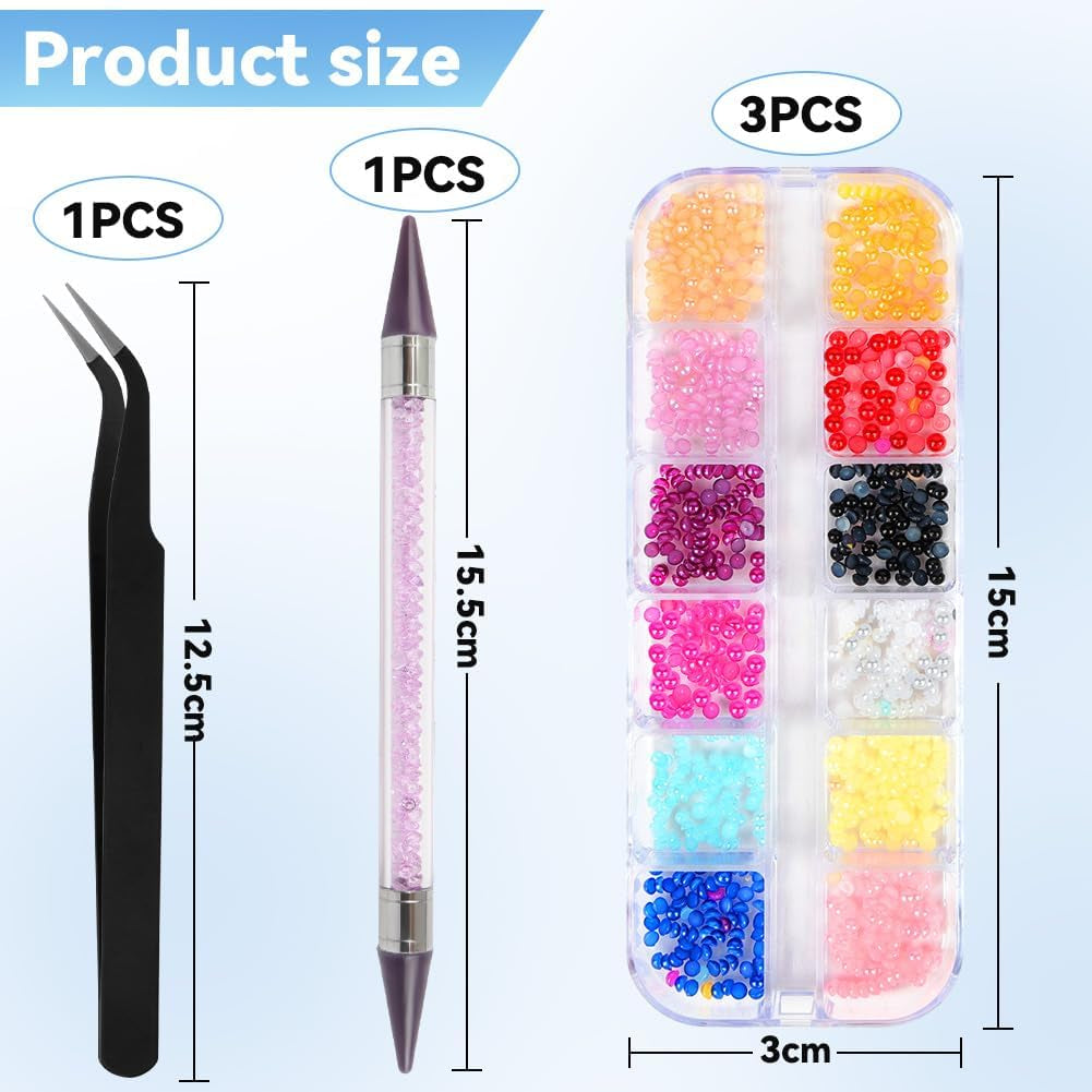 Harz Strasssteine ​​4200 szt. Strass Kristalle 1Mm-5Mm Gemischte Kinder Bastelsachen Kit Mit Strass Mit Picking Pinzette Und Stift Für DIY Nägel Kleidung Kunsthandwerk Gemischt Becher Party (A)
