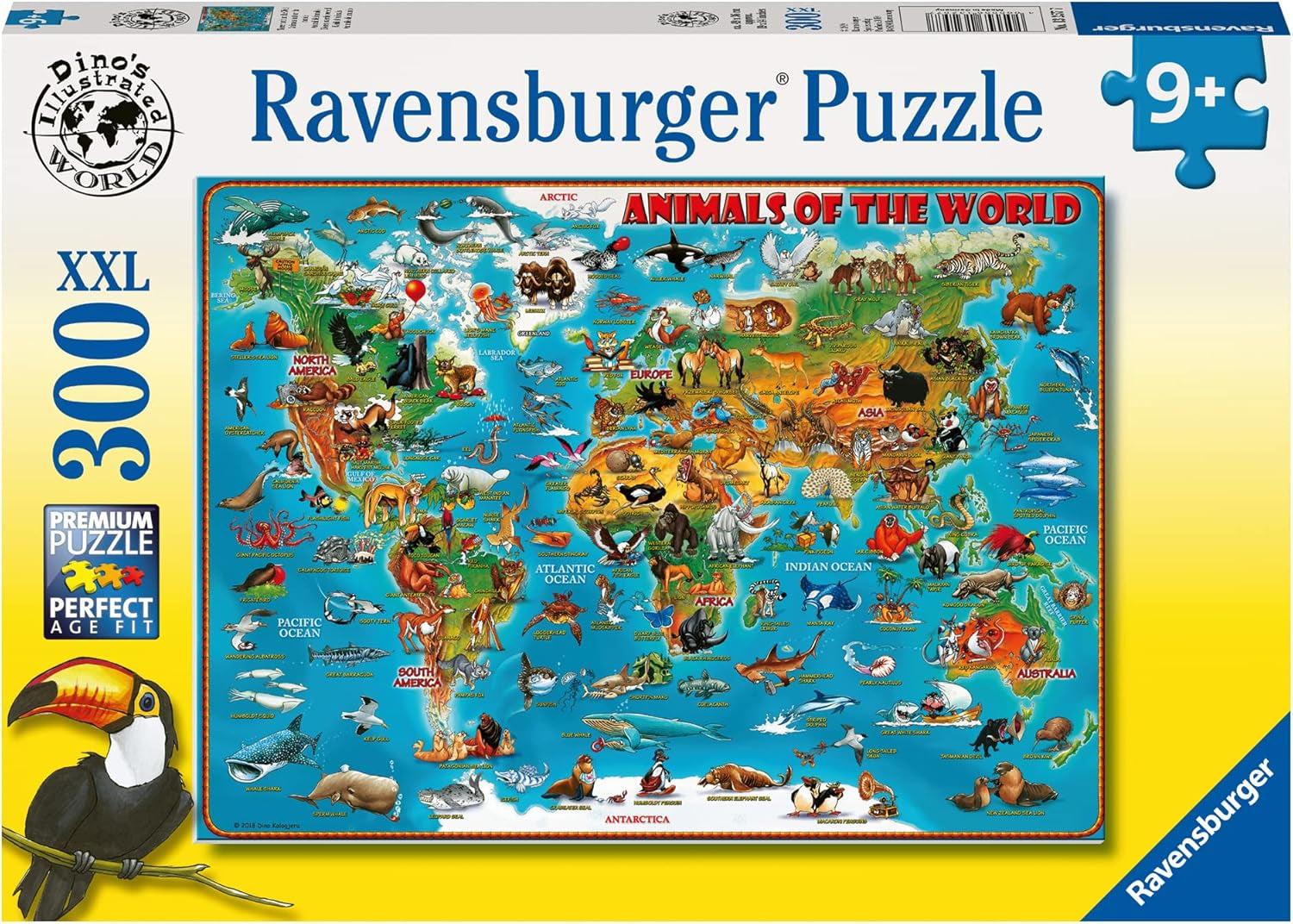 Ravensburger Puzzle dla dzieci - 13257 Zwierzęta na całym świecie - Puzzle z mapą świata dla dzieci od 9 lat, zawierające 300 elementów w formacie XXL Puzzle Naty Shop Domyślny tytuł