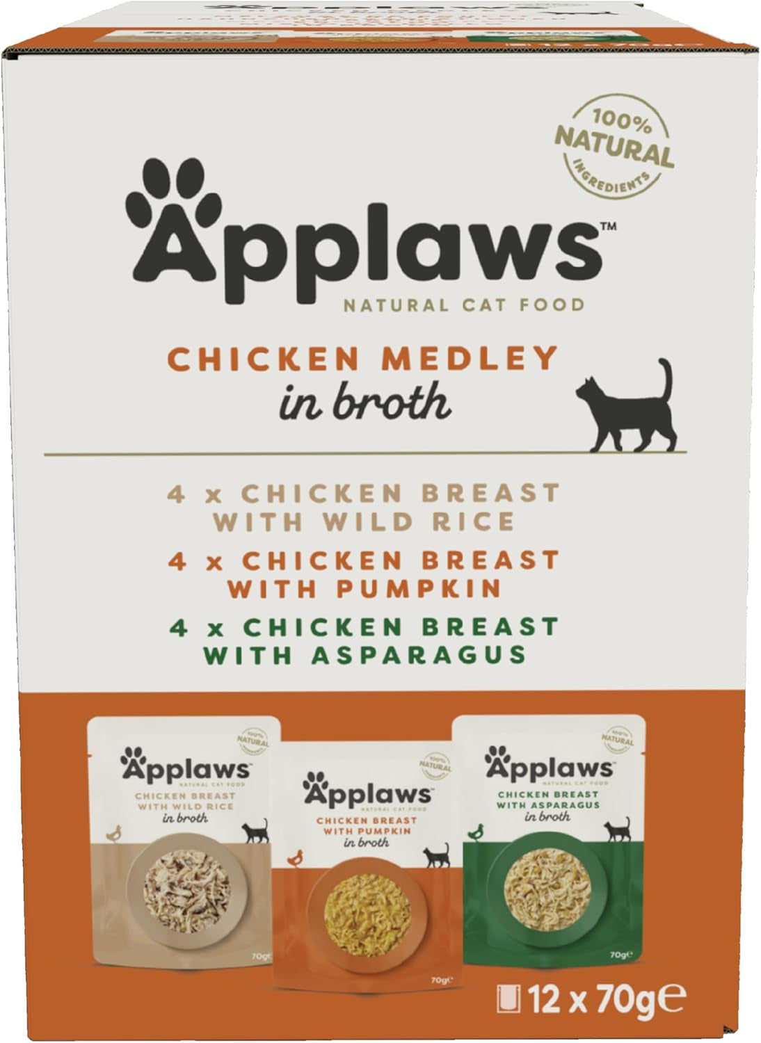 Applaws Premium Naturalna mokra karma dla kotów, wybór kurczaka w zupie 70g porcjowane saszetki (12x70g)