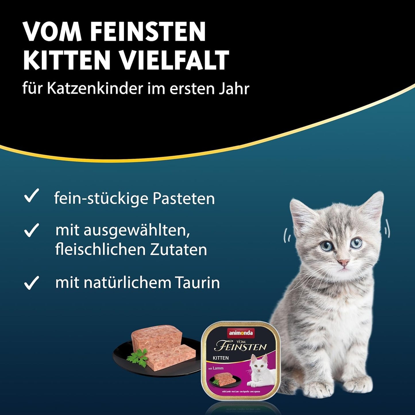 animonda Vom Feinsten Kitten Variety for Kittens (32 x 100g), bezzbożowa i bezcukrowa mokra karma dla młodych kotów, zawierająca 100% świeżych i mięsnych składników.